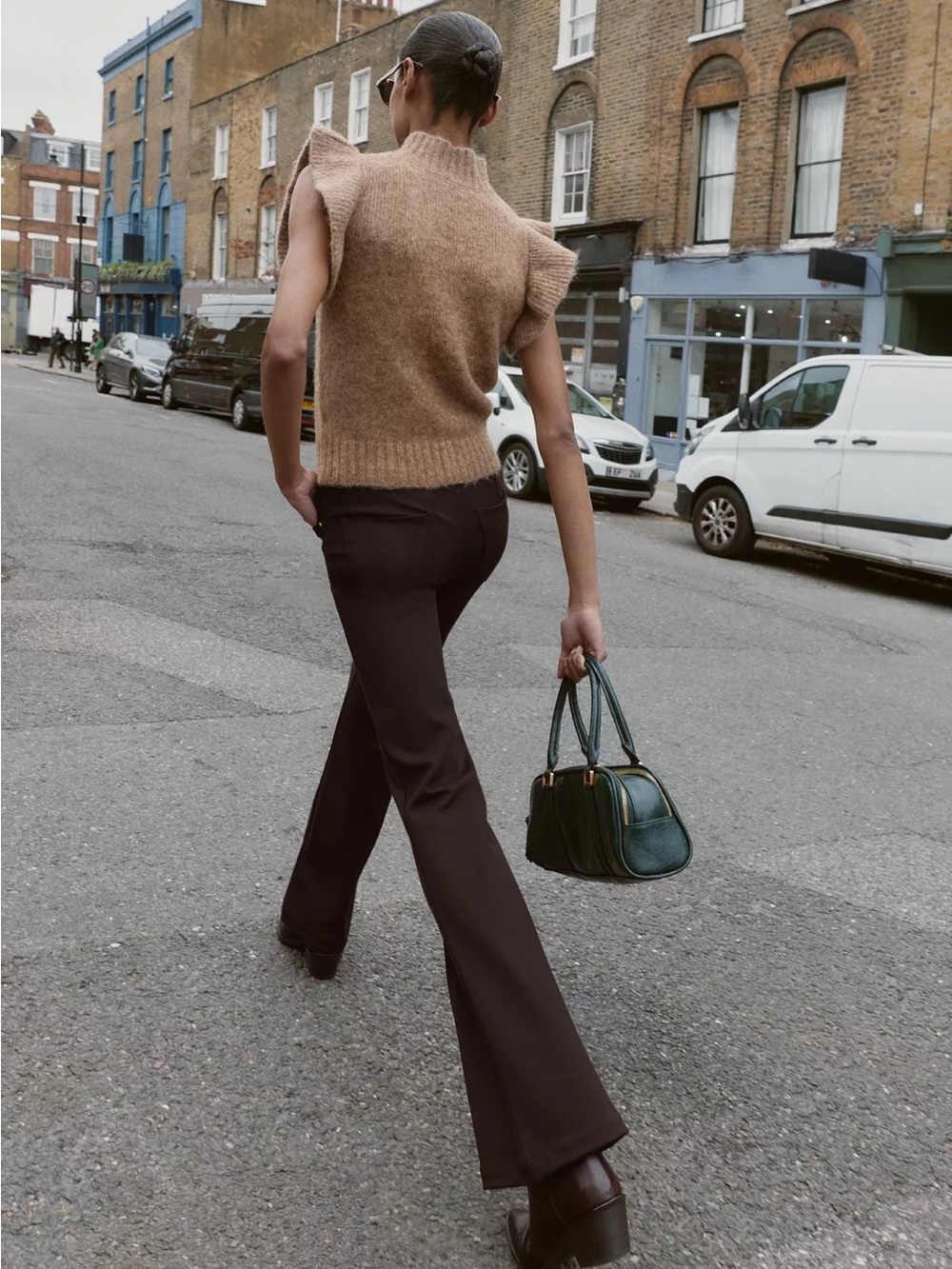 Zara Camel Ruffle Sleeve Mock Neck Knit Top - Picture 3 of 5